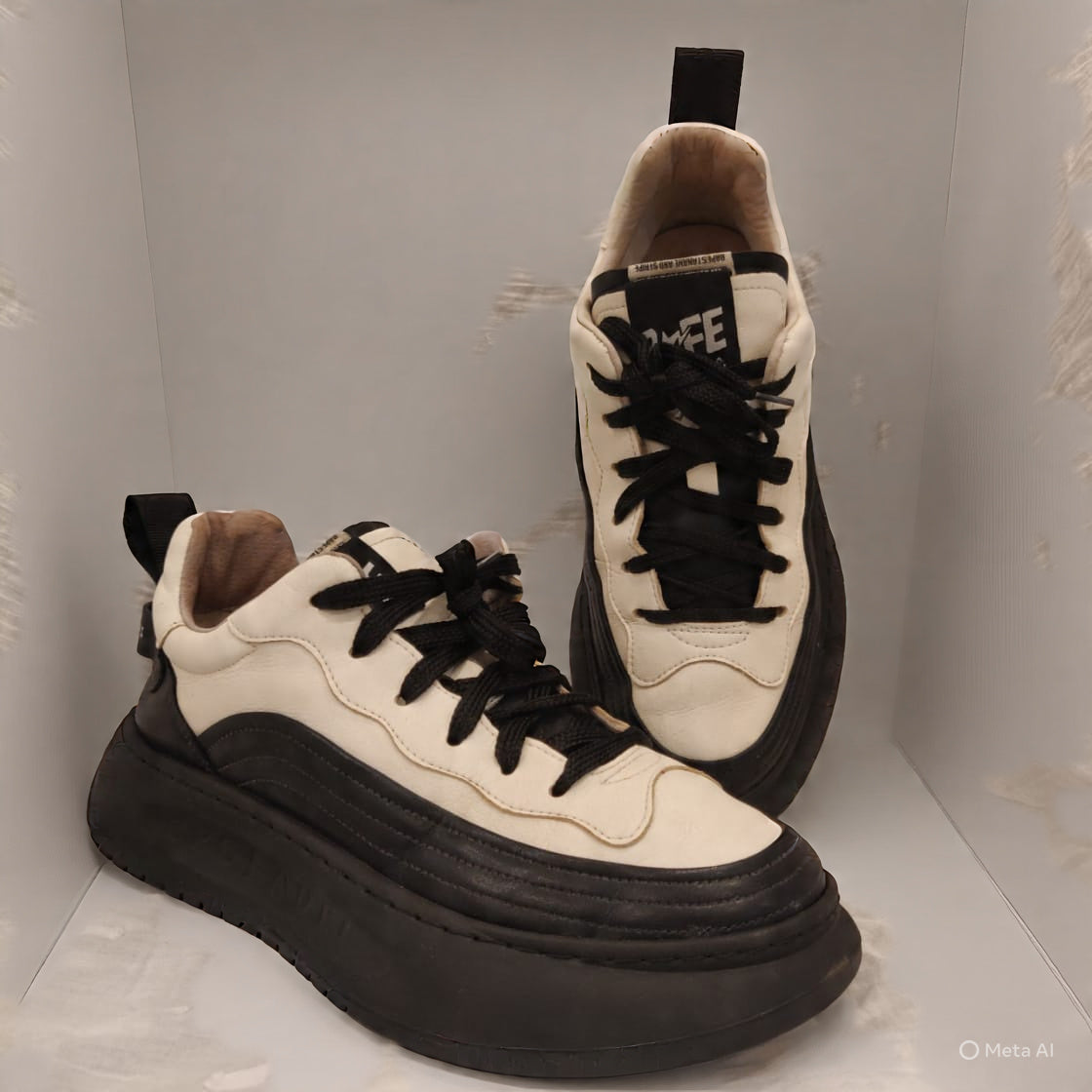 White & Black Chunky Platform Sneakers - FAUE